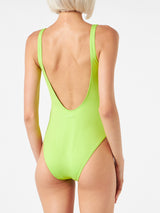 Woman lime one piece swimsuit