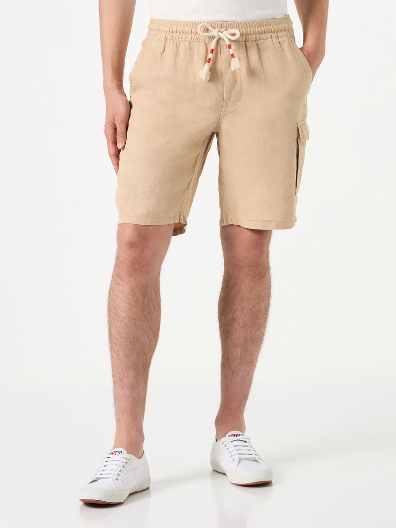 Beige Leinen-Bermudashorts