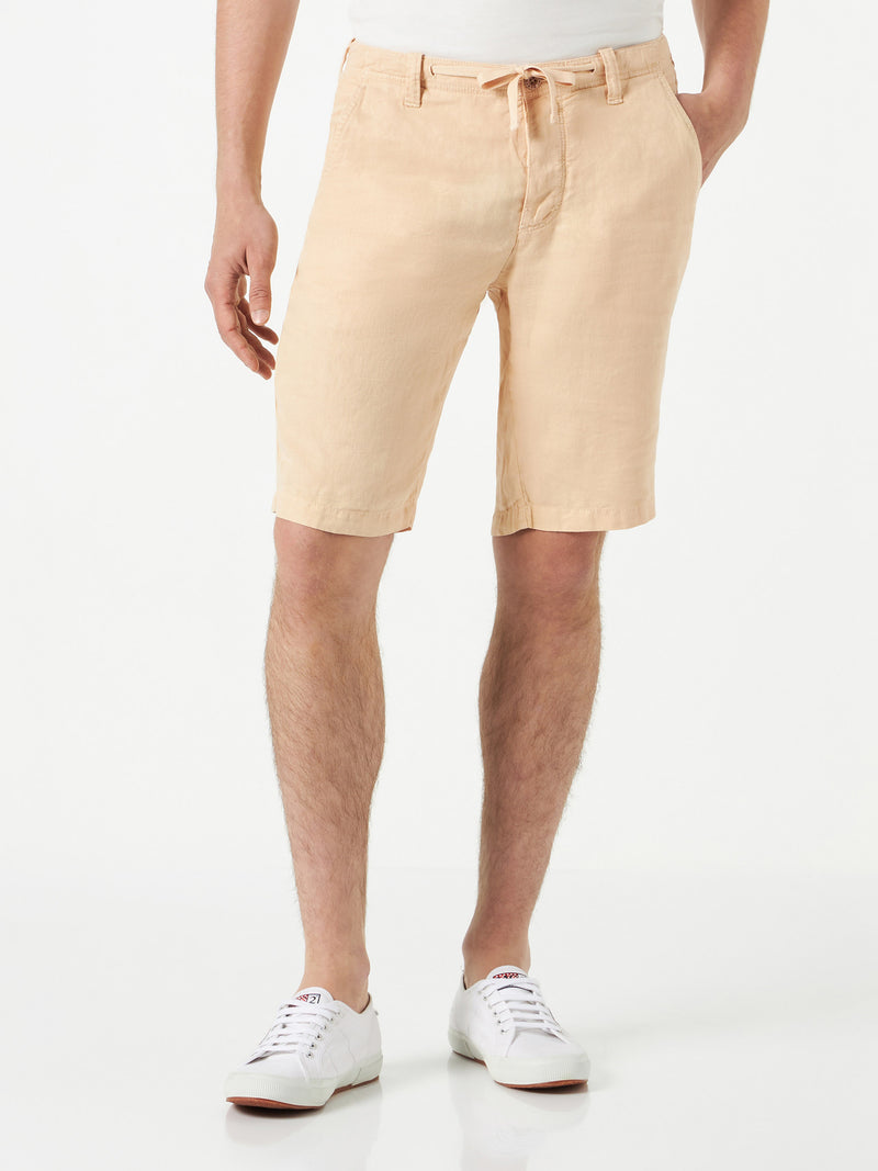 Beige Leinen-Bermudashorts