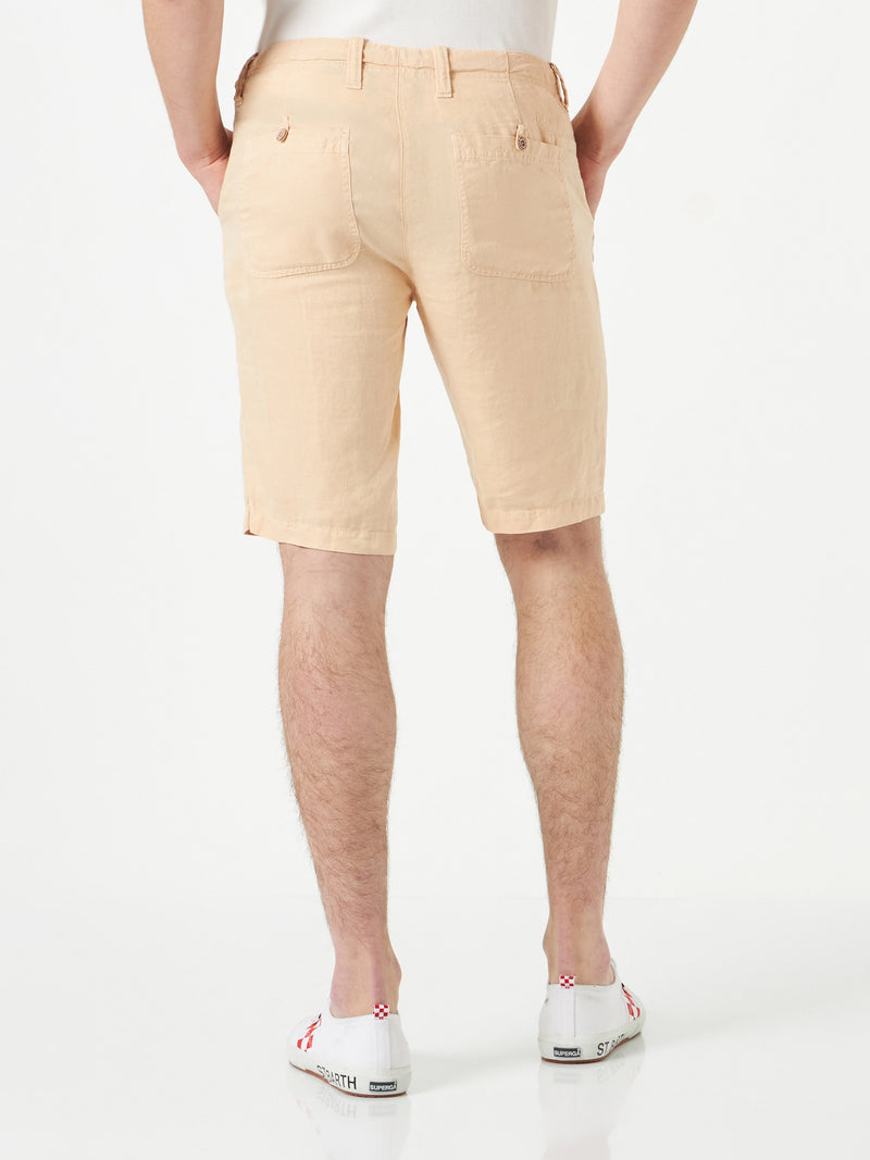 Beige Leinen-Bermudashorts