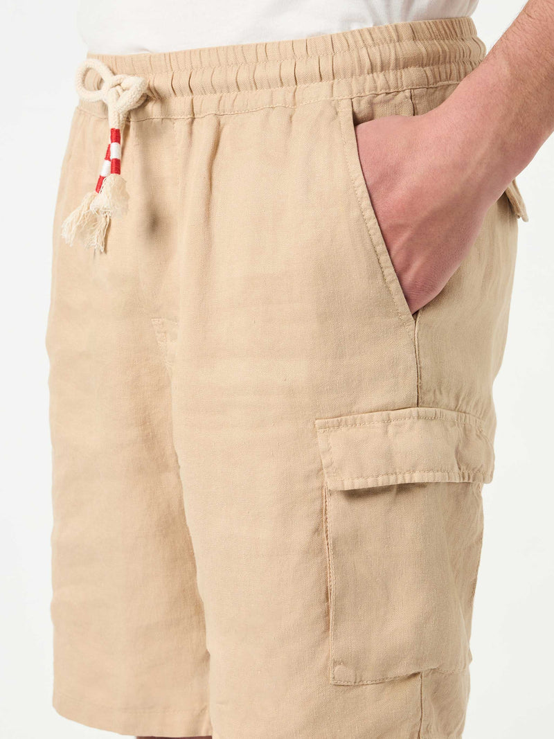 Beige Leinen-Bermudashorts