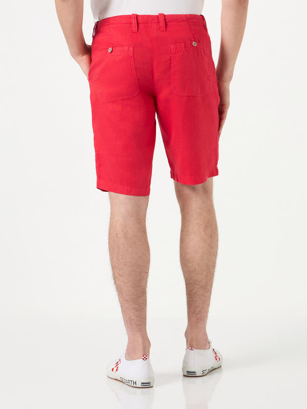 Rote Leinen-Bermuda-Shorts