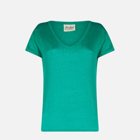 Grünes Damen-T-Shirt aus Leinen