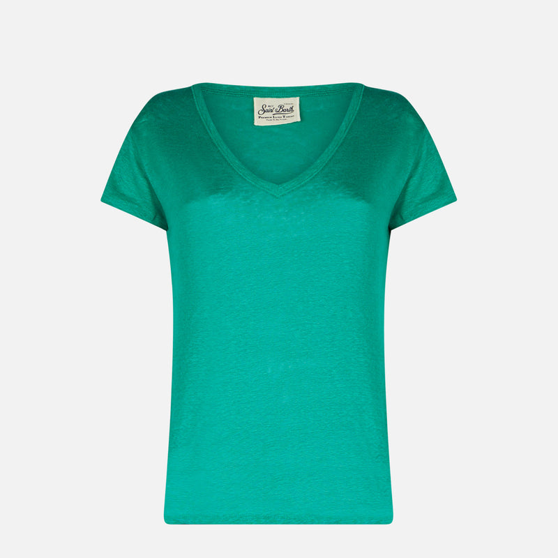 Grünes Damen-T-Shirt aus Leinen