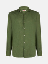 Camicia da uomo in lino verde militare