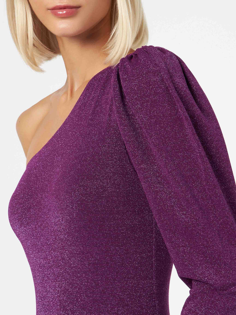 Gestrickter, glitzernder, lila One-Shoulder-Badeanzug/Bodywear