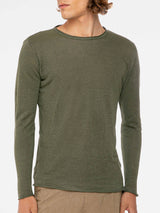 T-Shirt da Uomo in Lino verde militare maniche lunghe