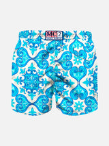 Majolica print boy's light swimshorts