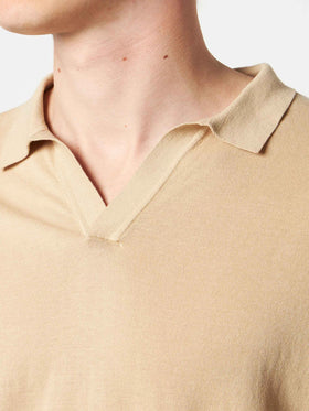 Sloan beige knitted buttonless polo shirt