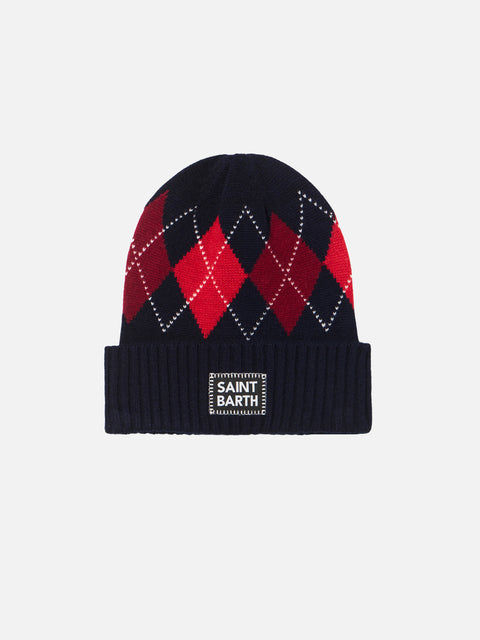 Man blue beanie with argyle print - MC2 Saint Barth