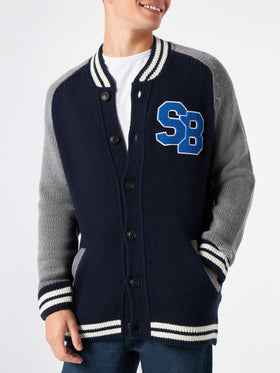 Navy blue knit bomber college style Benjamin
