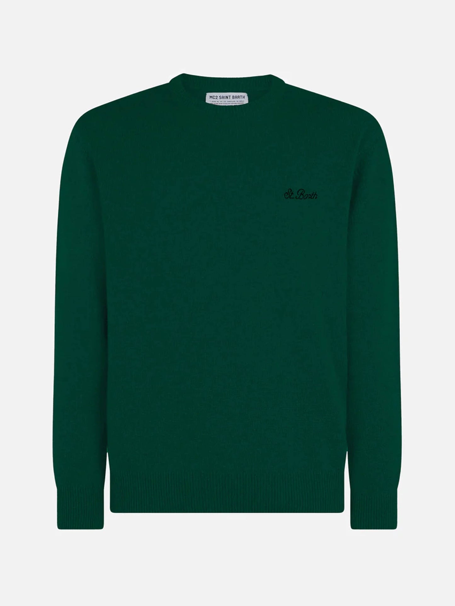 Man crewneck green sweater with St. Barth embroidery - MC2 Saint Barth