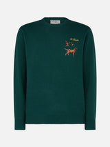 Man crewneck sweater with St. Barth Country Club and dog embroidery