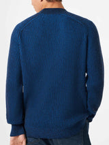 Maglione da uomo mezzo collo a costine blu