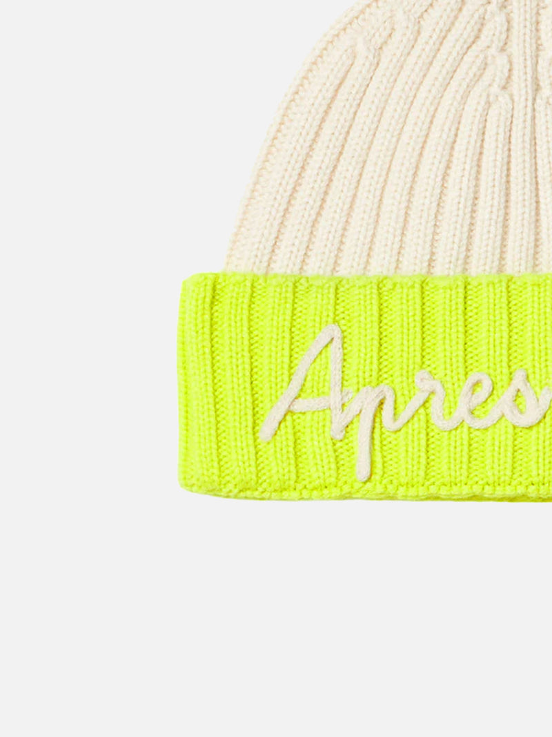 Man knit beanie with Apres ski embroidery