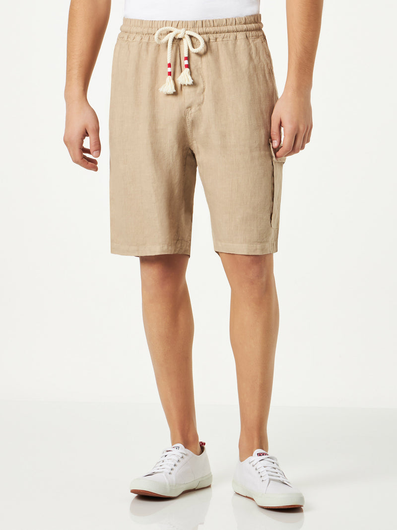 Man beige linen bermuda shorts