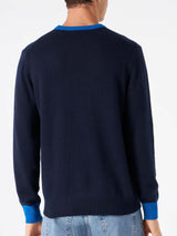 Maglione da uomo blu navy con ricamo Lupo di St. Moritz