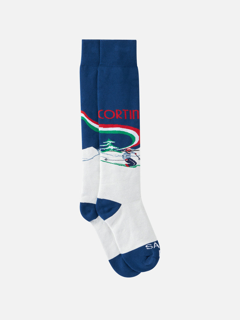 Man long socks with cortina skiers print