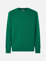 Man crewneck green sweater with St. Barth embroidery