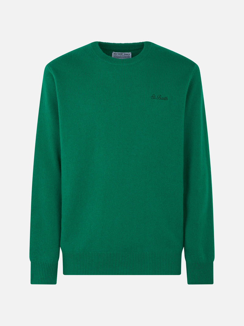 Man crewneck green sweater with St. Barth embroidery