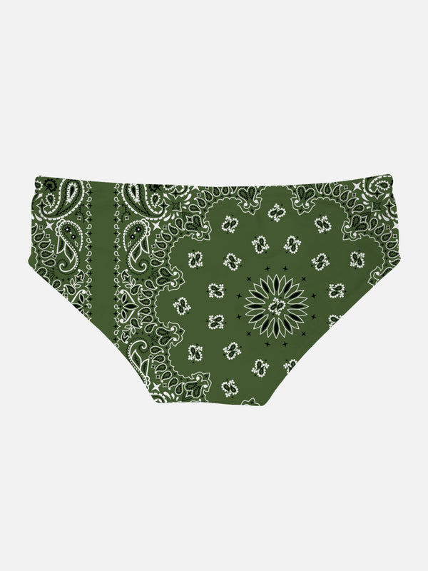 Man swim briefs with military green bandanna print