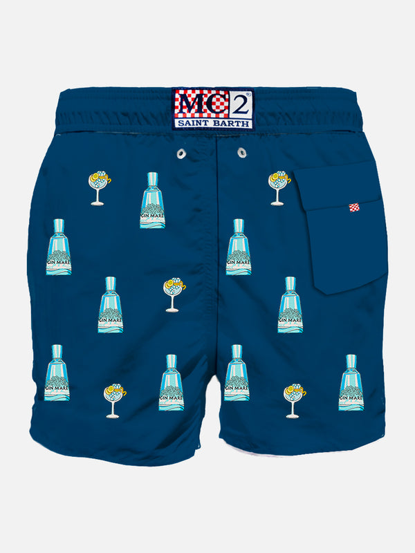 Man blue classic swim shorts with Gin Mare embroidery |  GIN MARE SPECIAL EDITION