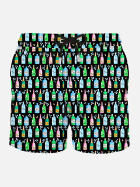 Man light fabric swim shorts with bollicine print