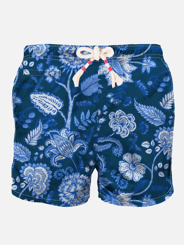 Costume da bagno da uomo con stampa fiori blu