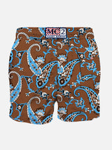 Man linen swim shorts with paisley print