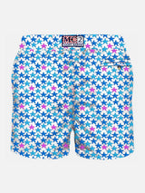 Man light fabric swim shorts with starfish print