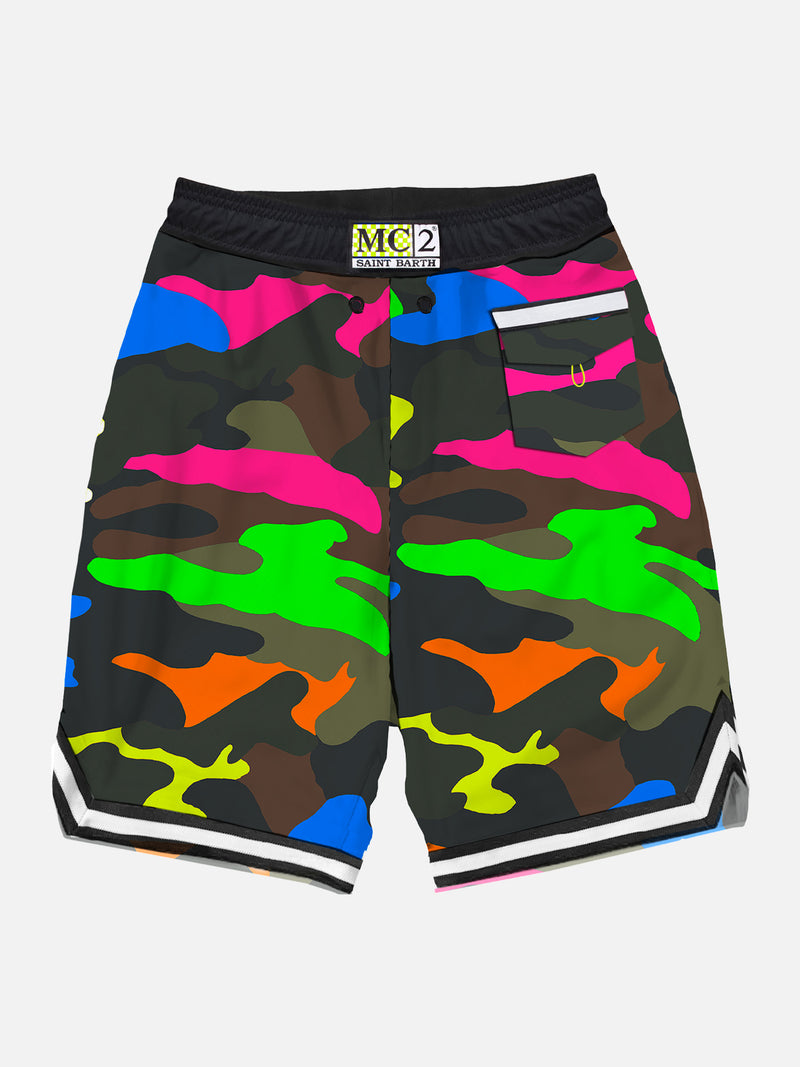 Badeshorts im Camouflage-Fluo-Mehrfarben-Surf-Stil