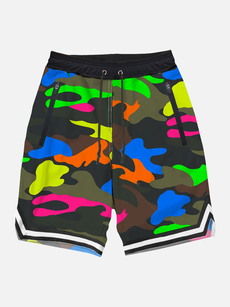 Badeshorts im Camouflage-Fluo-Mehrfarben-Surf-Stil