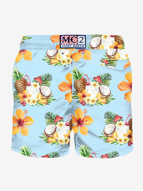 Herren-Badeshorts aus leichtem Stoff mit Kokosnuss- und Ananas-Print