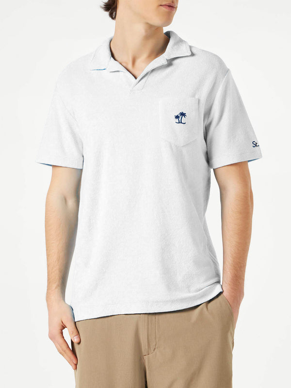 Man white cotton terry polo