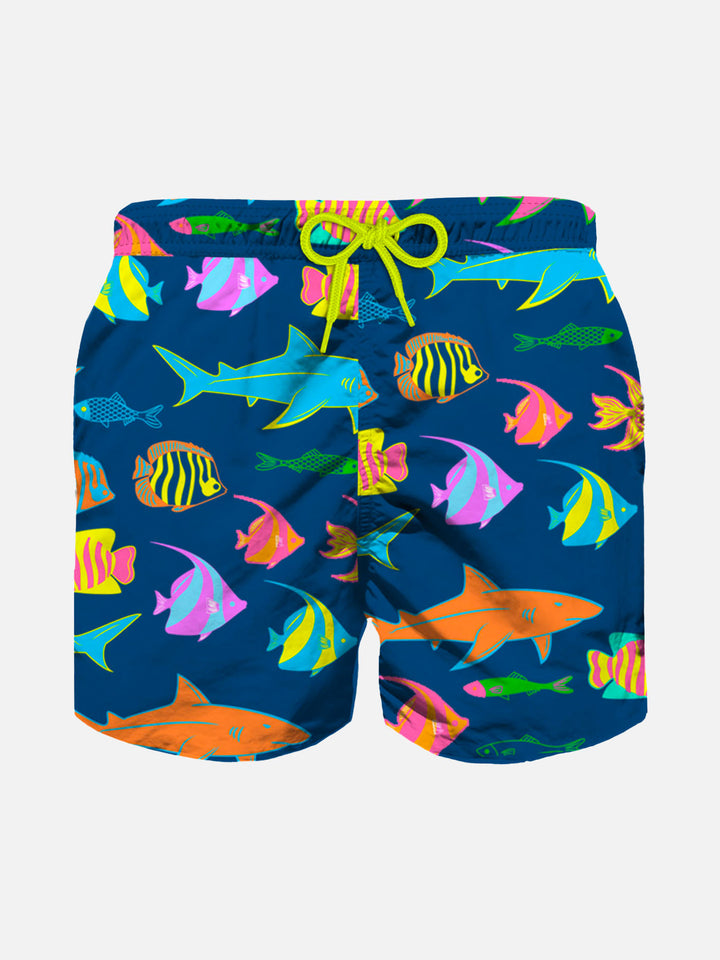 Colorful fish print boy's blu swimshorts - MC2 Saint Barth