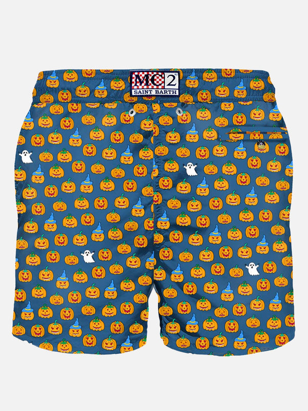 Herren-Badeshorts aus leichtem Stoff mit Halloween-Aufdruck