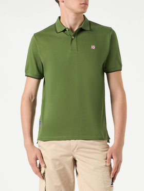 Military green piquet polo with St. Barth check logo - MC2 Saint Barth