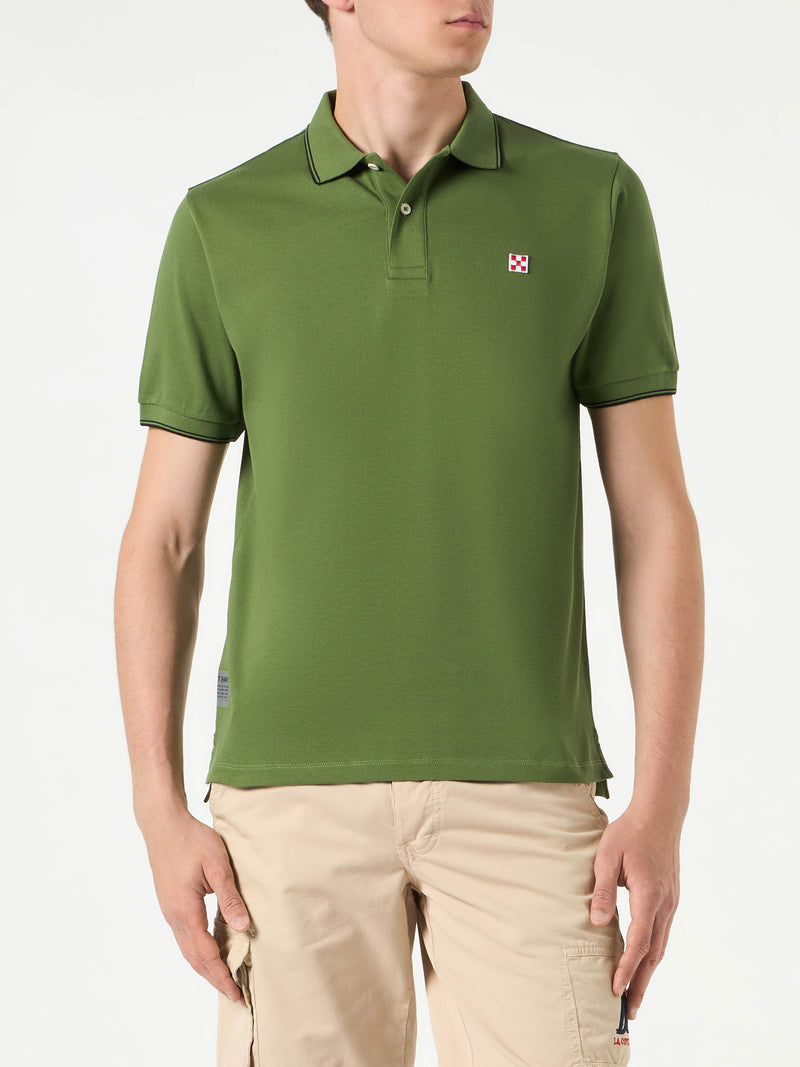 Polo piquet verde militare con logo St. Barth check