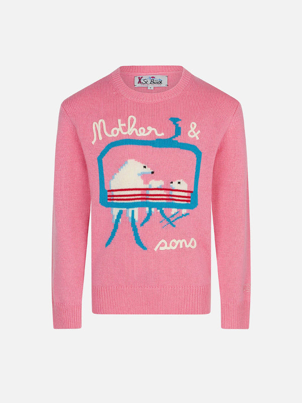 Girl crewneck sweater with bears embroidery