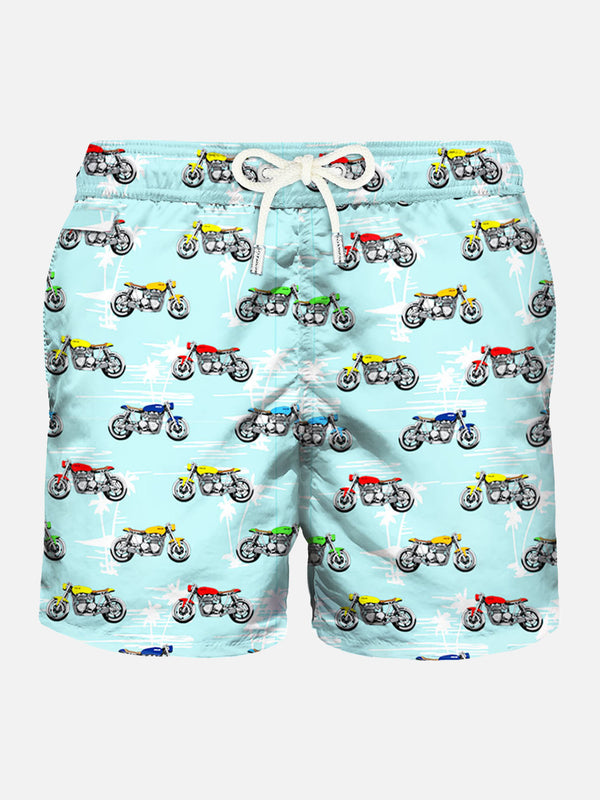 Badeshorts aus leichtem Stoff mit Motorradprint