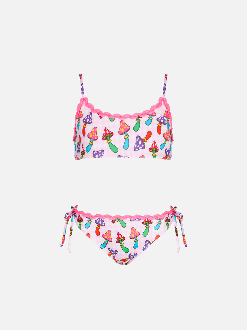 Girl bralette bikini with mushrooms print