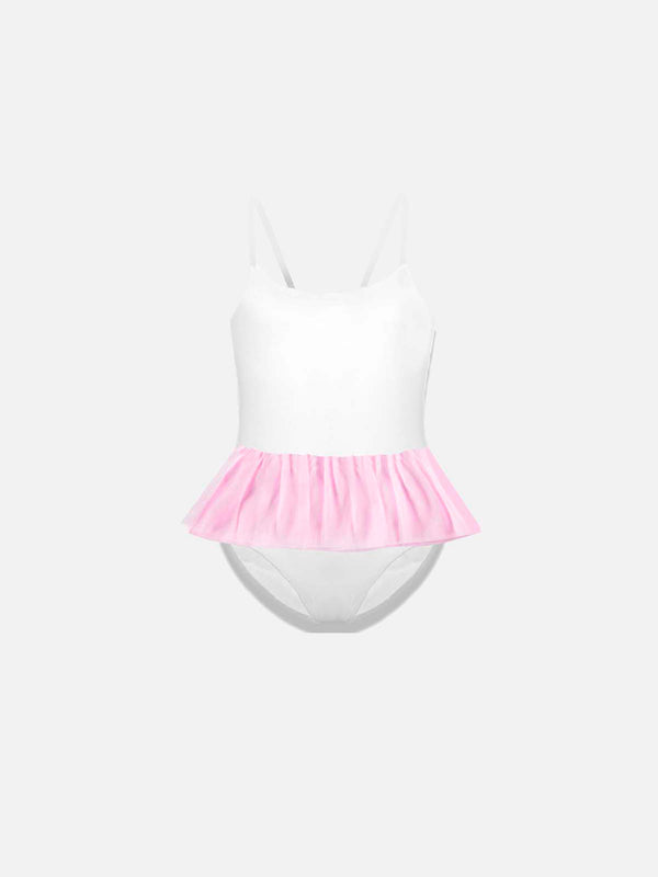 Costume intero da bambina con volant in tulle