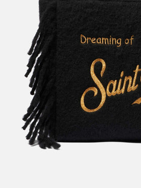 Vanity blanket black shoulder bag with fringes
