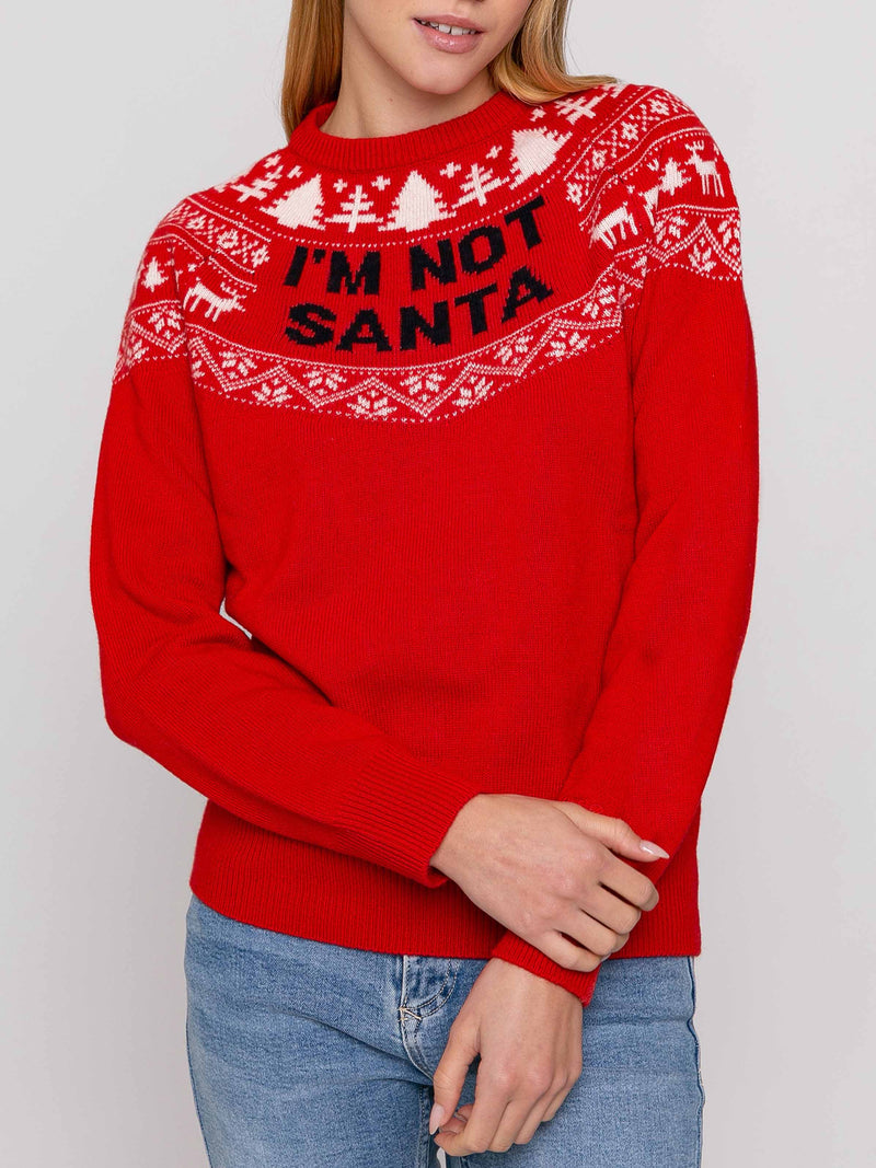 Maglia rossa da donna girocollo con stampa I'm not Santa