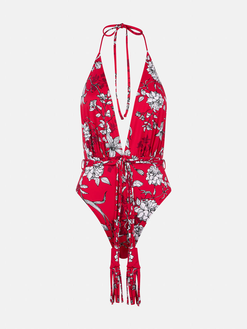 White flower print one piece