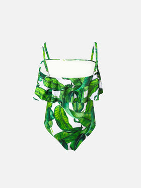 Girl one piece swimsuit with banana leaves print - MC2 Saint Barth