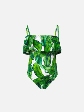 Girl one piece swimsuit with banana leaves print - MC2 Saint Barth