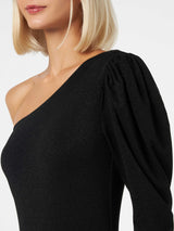 Knitted glitter black one shoulder swimsuit / bodywear