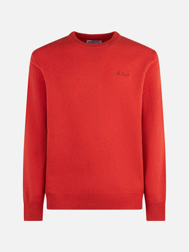 Man crewneck orange sweater with St. Barth embroidery