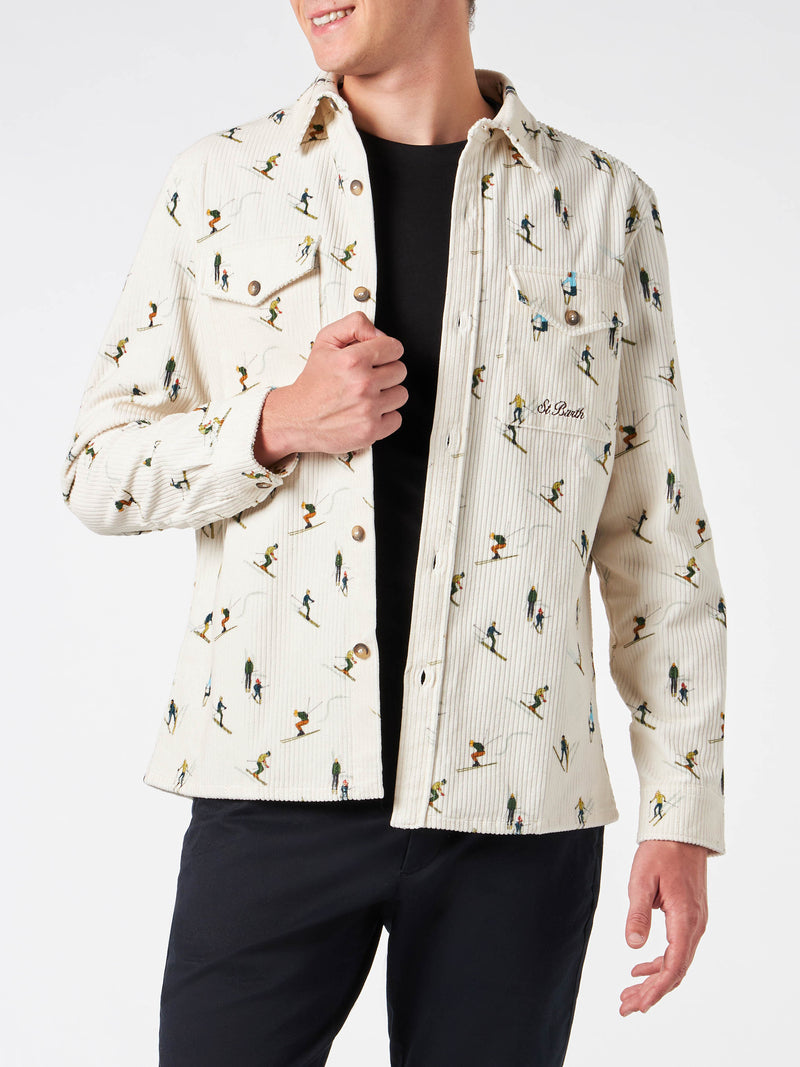 Herren-Cord-Overshirt mit Ski-Print